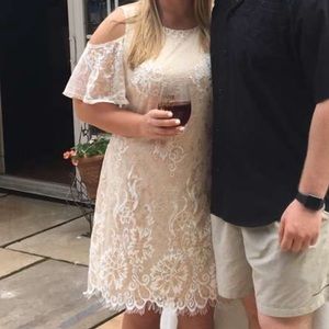 White and Beige flowery dress